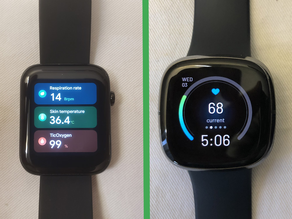 fitbit sense vs ticwatch gth health metris
